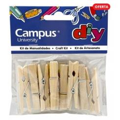 Pinzas de madera Grandes CAMPUS UNIVERSITY 450x80mm, bolsa 10 uds., madera natural