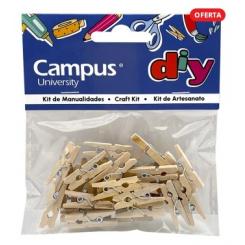 Pinzas de madera pequeñas CAMPUS UNIVERSITY, 250x80mm, bolsa 25 uds color madera