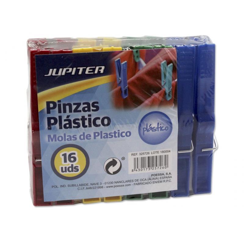 PINZAS JUPITER PLASTICO PACK 16 UDS COLORES BASIC