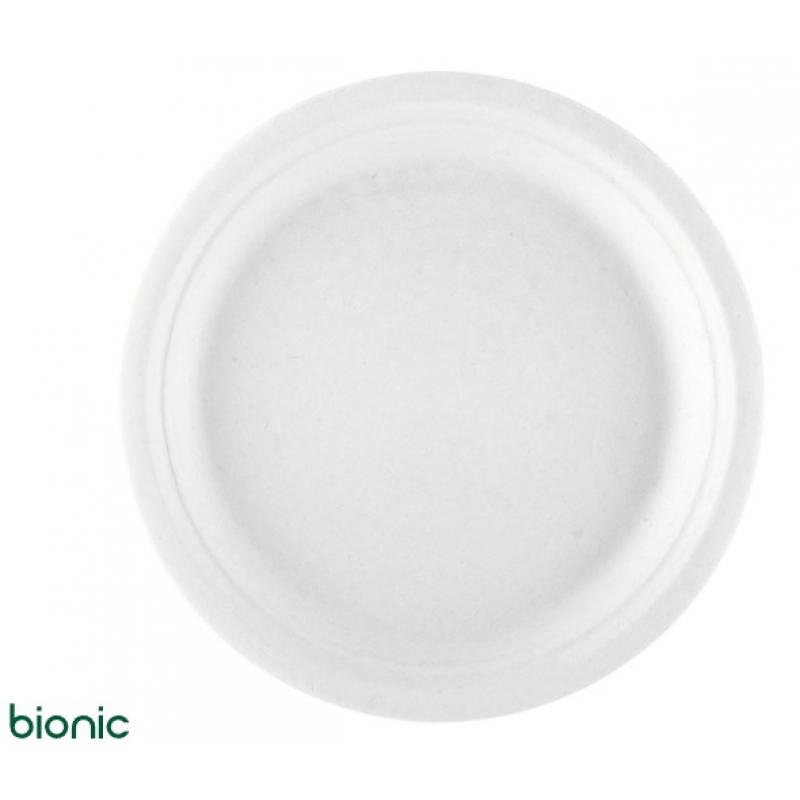 Platos BIONIC 23x2cm diámetro blanco bagazo (1000 uds)