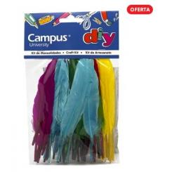 Plumas de oca de colores para manualidades CAMPUS UNIVERSITY, bolsa con 50 plumas colores surtidos
