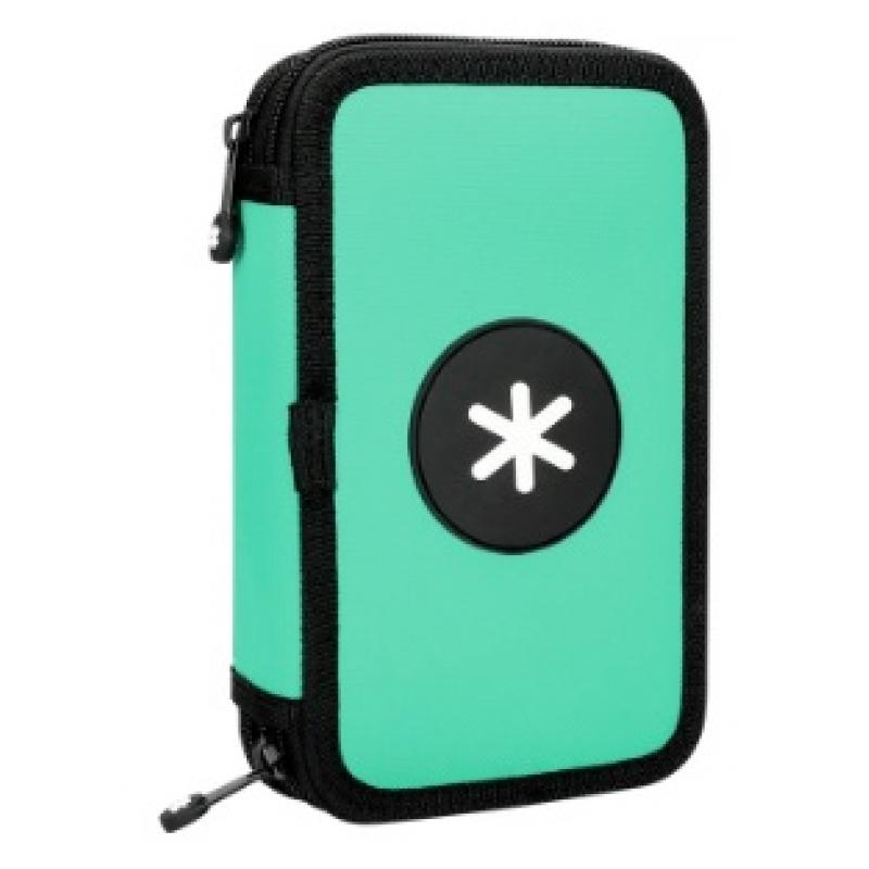 plumier-escolar-antartik-doble-cremallera-color-menta-28-piezas