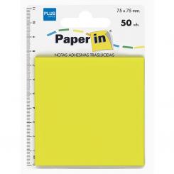 PLUS OFFICE Bloc Notas Adhesivas Traslúcidas Paper In 75mmx75mm Amarillas (50 hojas)