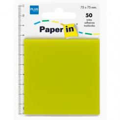 PLUS OFFICE Bloc Notas Adhesivas Traslúcidas Paper In 75mmx75mm Amarillas (50 hojas)