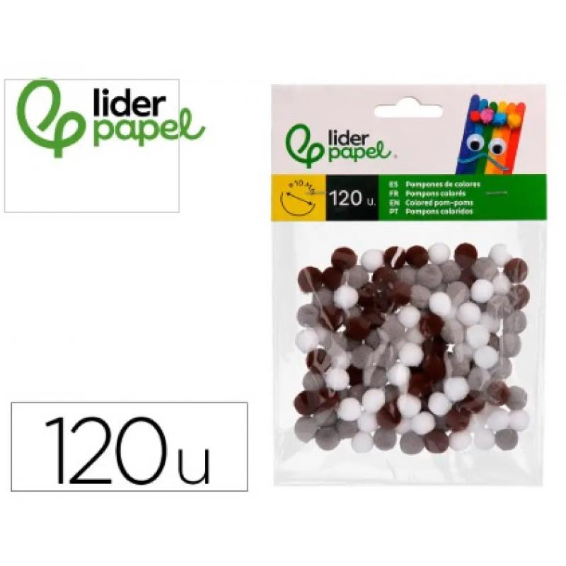 pompones-de-colores-liderpapel-1-cm-tonalidades-neutras-bolsa-con-120-unidades