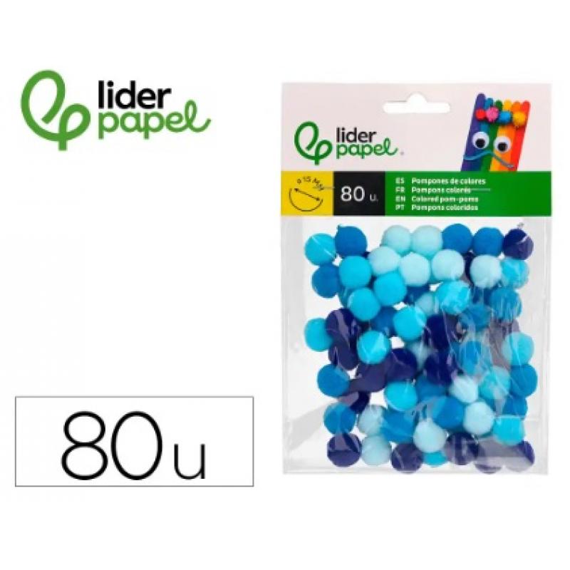pompones-de-colores-liderpapel-15-cm-tonalidades-azules-bolsa-con-80-unidades