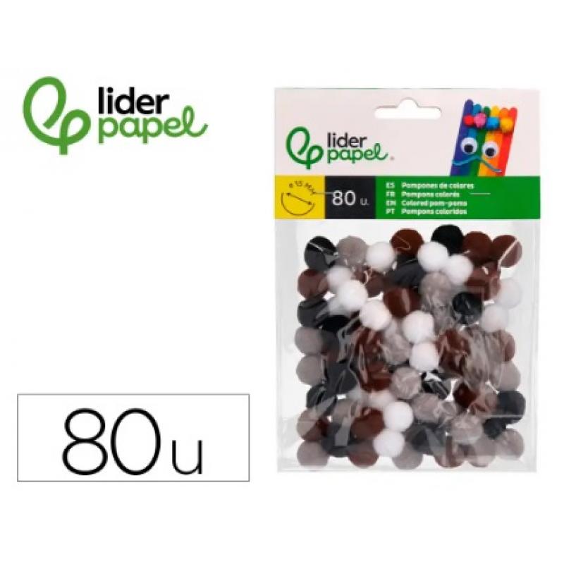 pompones-de-colores-liderpapel-15-cm-tonalidades-neutras-bolsa-con-80-unidades