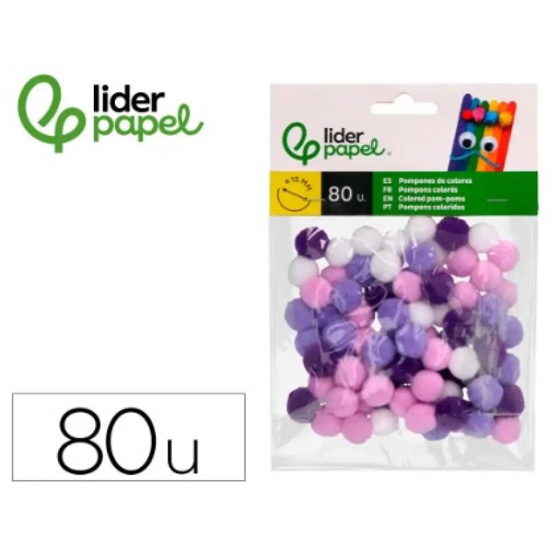 pompones-de-colores-liderpapel-15-cm-tonalidades-violeta-bolsa-con-80-unidades