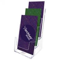 Portafolletos de sobremesa ARCHIVO 2000 3 alturas 1/3 DIN A4 vertical con opción de montaje en la pared. Medidas exteriores: 160x115x230 mm. Color cristal transparente.