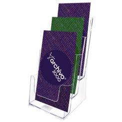 Portafolletos de sobremesa ARCHIVO 2000 3 alturas 1/3 DIN A4 vertical con opción de montaje en la pared. Medidas exteriores: 160x115x230 mm. Color cristal transparente.