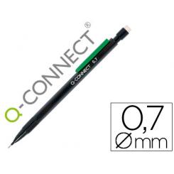 Portaminas Q-CONNECT 0,7 mm con 3 minas cuerpo negro con clip verde