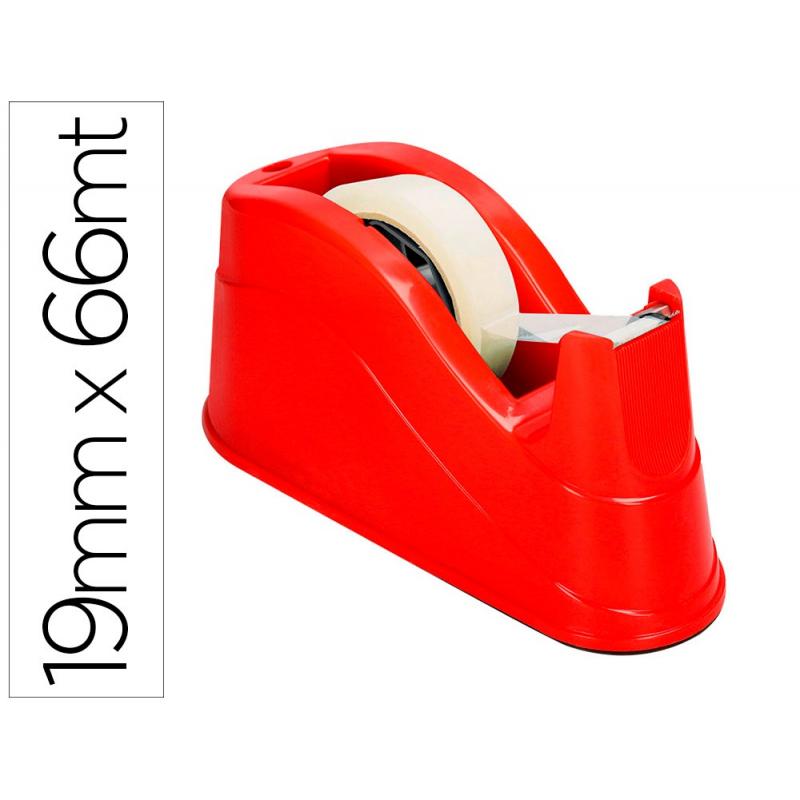 Portarrollo sobremesa Q-CONNECT plastico para cintas de 66 mt color rojo 220x100x70 mm