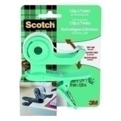 Portarrollos Scotch Clip&Twist C19 Verde Agua + Cinta Scotch Magic