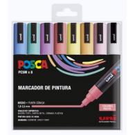 POSCA Estuche 8 rotuladores PC5M Uni-Ball colores pastel