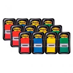 POST-IT Banderitas adhesivas 25,4 x 43 mm, 4 colores surtidos, 50 uds, PACK 12 UDS