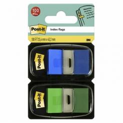 POST-IT Banderitas adhesivas 25,4 x 43 mm, dispensador azul y verde, 100 uds