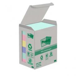 POST-IT Bloc de notas adhesivas RECICLADAS 38mmx51mm colores pastel surtidos, 100 hojas, 6 BLOCS
