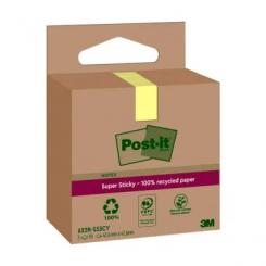 POST-IT Bloc de notas adhesivas RECICLADAS SUPER STICKY 47,6 x 47,6 mm amarillas, 70 hojas, 3 BLOCS