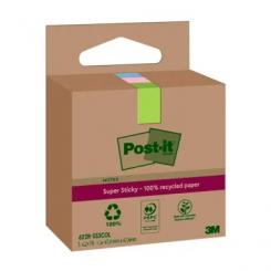 POST-IT Bloc de notas adhesivas RECICLADAS SUPER STICKY 47,6 x 47,6 mm colores surtidos, 70 hojas, 3 BLOCS