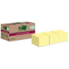POST-IT Bloc de notas adhesivas RECICLADAS SUPER STICKY 76 x 76 mm amarillas, 100 hojas, 18 BLOCS