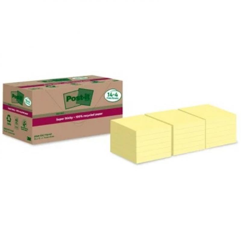 post-it-bloc-de-notas-adhesivas-recicladas-super-sticky-76-x-76-mm-amarillas-100-hojas-18-blocs