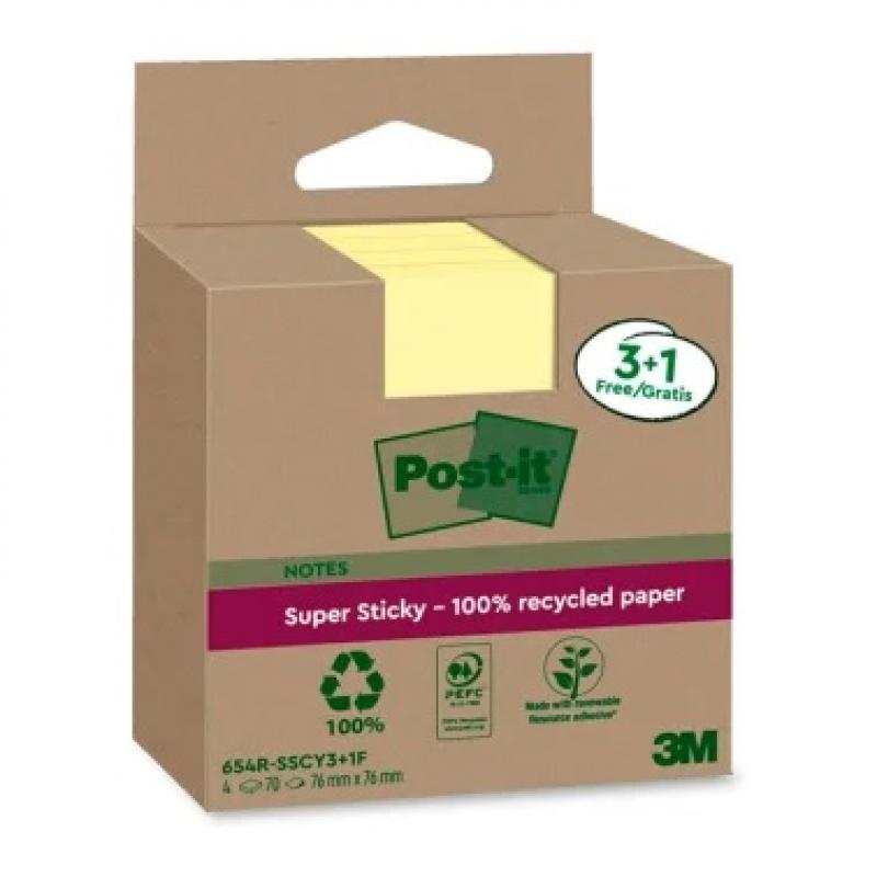 post-it-bloc-de-notas-adhesivas-recicladas-super-sticky-76-x-76-mm-amarillas-70-hojas-4-blocs