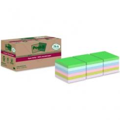 POST-IT Bloc de notas adhesivas RECICLADAS SUPER STICKY 76 x 76 MM, colores surtidos 70 hojas, 18 BLOCS