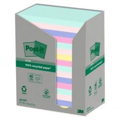 POST-IT Bloc notas adhesivas RECICLADAS 76 x 127 mm colores surtidos pastel, 100 hojas, envase 16 blocs