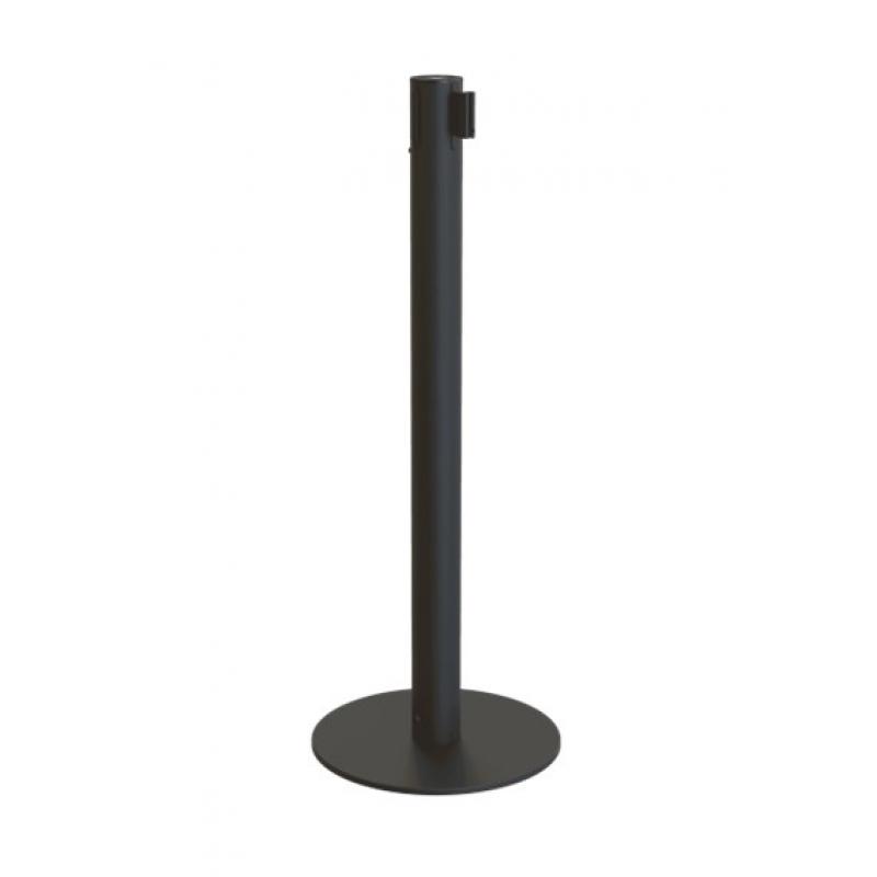 Poste Separador Limit standart 95 cm Metalico Negro Cinta Retractil Negra de 3 metros