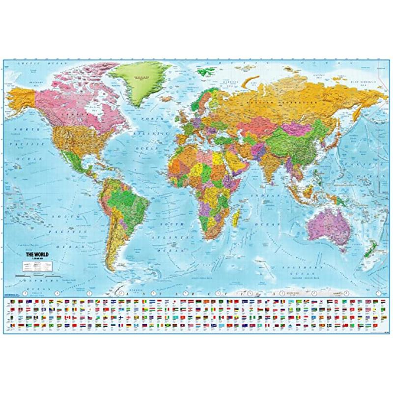 Póster XXL Mapa Mundo con Banderas - Versión 2018 (140cm x 100cm)