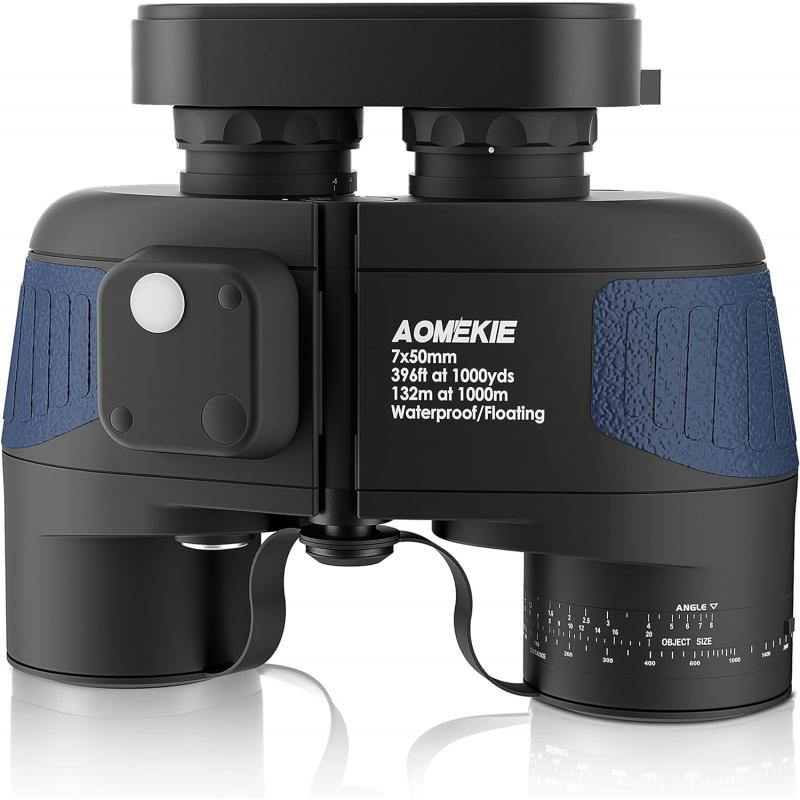 Prismáticos Marinos 7X50 Prismaticos Militares BAK4 Porro Prism con Visor Interno y Brújula Impermeable a Prueba de Niebla y Flotante (Azul)