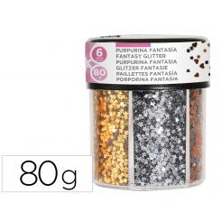 Purpurina fantasia LIDERPAPEL corazon y estrella color oro y plata bote de 80gr