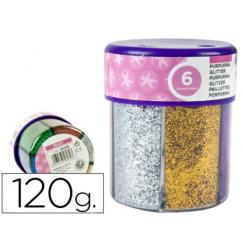 Purpurina LIDERPAPEL fantasia colores metalicos 6 colores surtidos bote de 120 gr