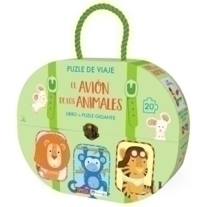 puzle-de-viaje-y-libro-sassi-manolito-books-el-avion-de-los-animales-20-piezas-3-anos