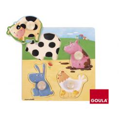 GOULA Puzzle madera 4 piezas animales granja color