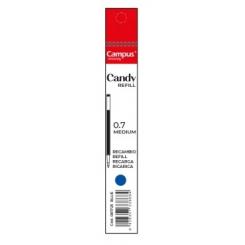 Recambio bolígrafo tinta de gel CAMPUS CANDY, color azul, 0,7 mm.