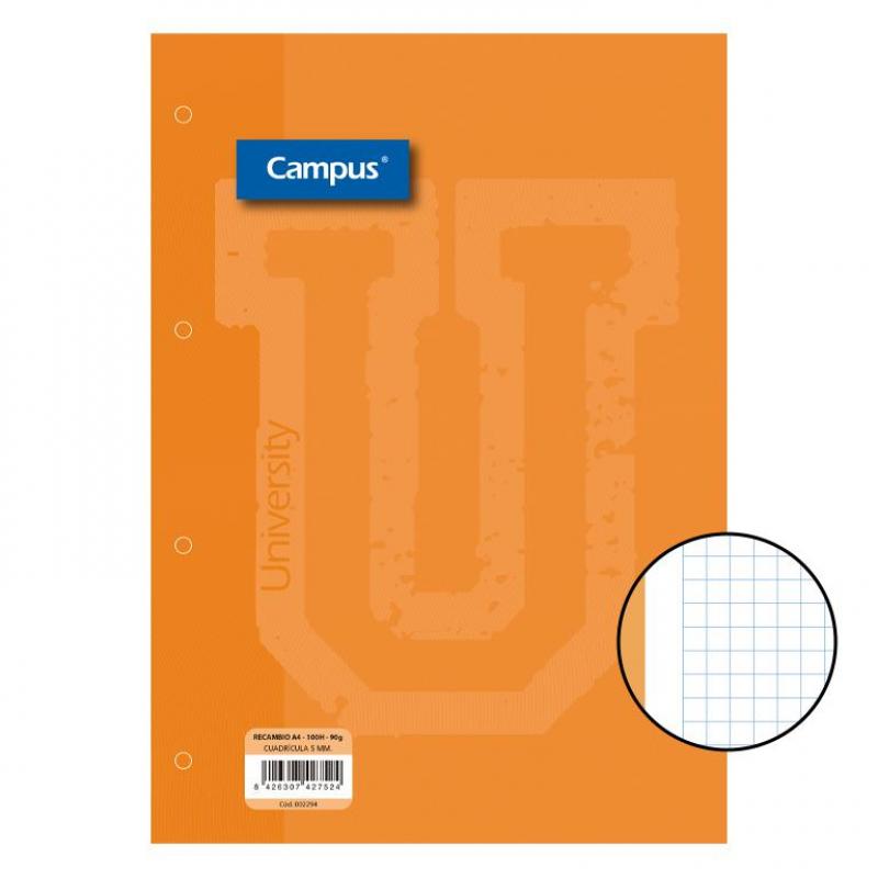 recambio-campus-a4-100h-90g-4-taladros-cuadriculado-cn5-naranja