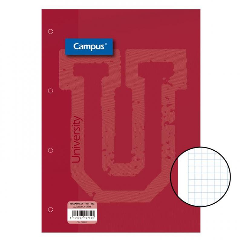 recambio-campus-a4-100h-90g-4-taladros-cuadriculado-cn5-rojo