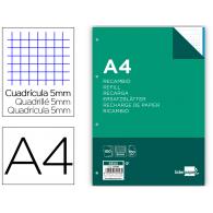 Recambio LIDERPAPEL A4 100 hojas 100g/m2 cuadro 5mm 4 taladros bandas de 5 colores