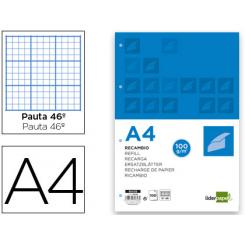 Recambio LIDERPAPEL A4 100 hojas 100g/m2 rayado nº 46 4 taladros