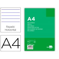 Recambio LIDERPAPEL A4 100 hojas 60g/m2 horizontal con margen 4 taladros