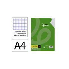 Recambio liderpapel a4 100 hojas 75gr cuadro 4mm con margen 4 taladros