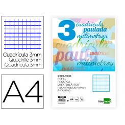 Recambio LIDERPAPEL A4 pautaguia 100 hojas 75 g cuadriculado pautado 3 mm con margen 4 taladros