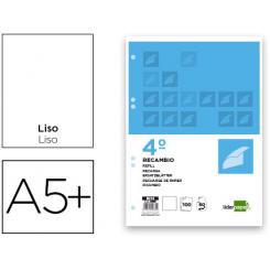 Recambio LIDERPAPEL cuarto 100 hojas 60g/m2 liso sin margen 6 taladros