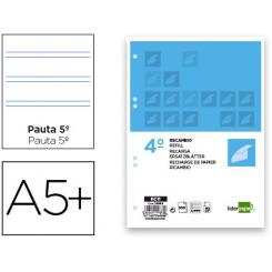 Recambio LIDERPAPEL cuarto 100 hojas 60g/m2 pauta 5ª 2.5mm con margen 6 taladros