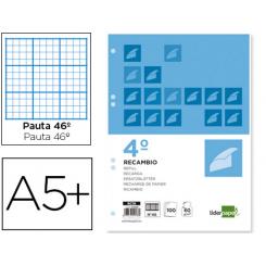 Recambio LIDERPAPEL cuarto 100 hojas 60g/m2 rayado nº 46 6 taladros