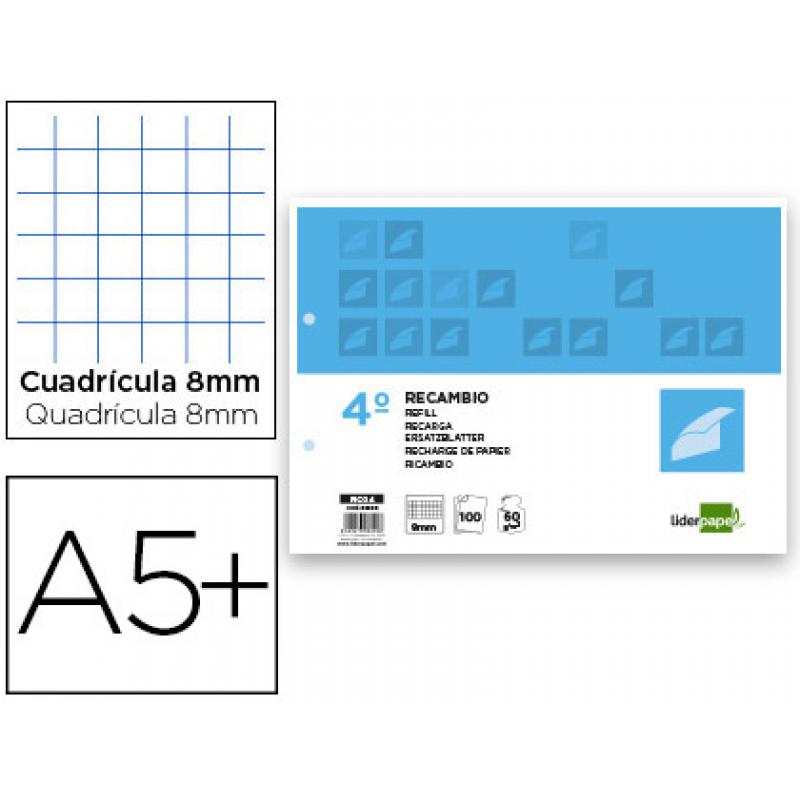 recambio-liderpapel-cuarto-apaisado-100-h-2tca-08-cuadro-8-mm-2-taladros-con-margen