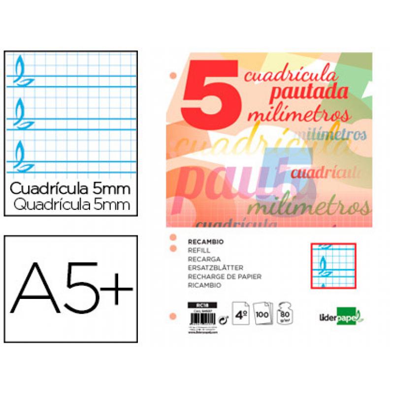 recambio-liderpapel-cuarto-pautaguia-100-hojas-75-g-cuadriculado-pautado-5-mm-con-margen-6-taladros