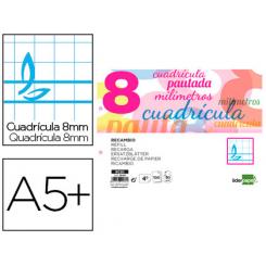 Recambio LIDERPAPEL cuarto apaisado pautaguia 100 hojas 75 g cuadriculado pautado 8 mm con margen 2 taladros