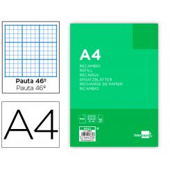 Recambio LIDERPAPEL A4 100 hojas 60g/m2 rayado nº 46 4 taladros